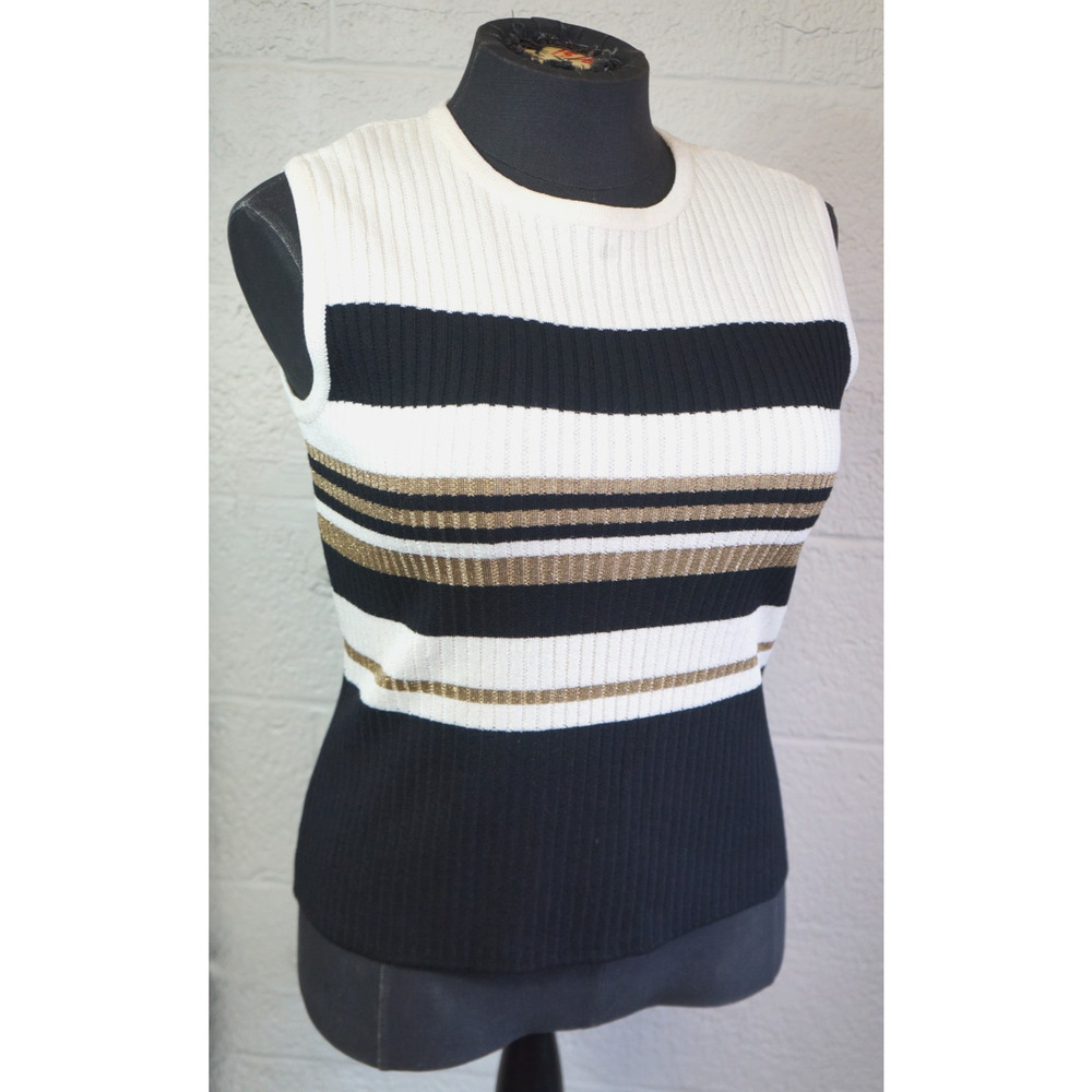 St. John Sport Sleeveless Black Ribbed Wool Blend Tank Sweater Vest Size M